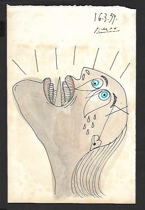 Picasso Drawing Signed. Old Mixed Media on Paper. Figur (1 of 1)