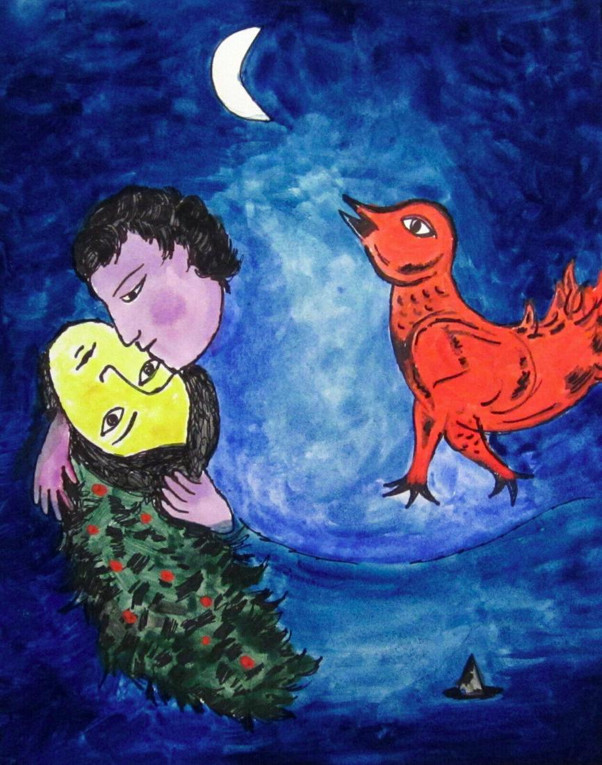 Marc Chagall Russian Avant Garde Expressionism Surreali: Marc Chagall Russian Avant Garde Expressionism Surrealism Painting. Size: 8 x 10 Inches. Provenance: W.N York consignor Private collection. it is being sold in the manner or style of the artist. water