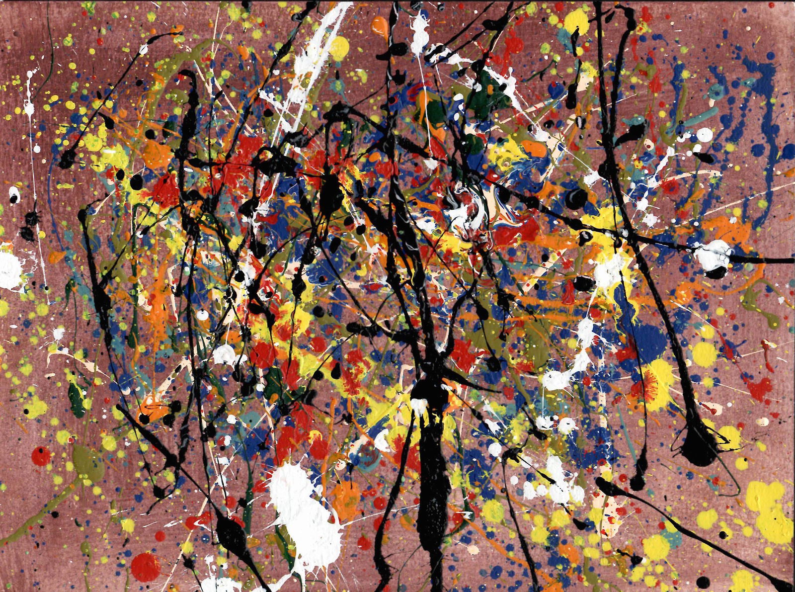 Jackson Pollock Abstract Painting on Paper: Jackson Pollock Abstract Painting on Paper -Approx Painting Size: 12 x 9 Inches. Painting is done in the modern, abstract expressionist style for which Pollock is known. It is being sold in the manner