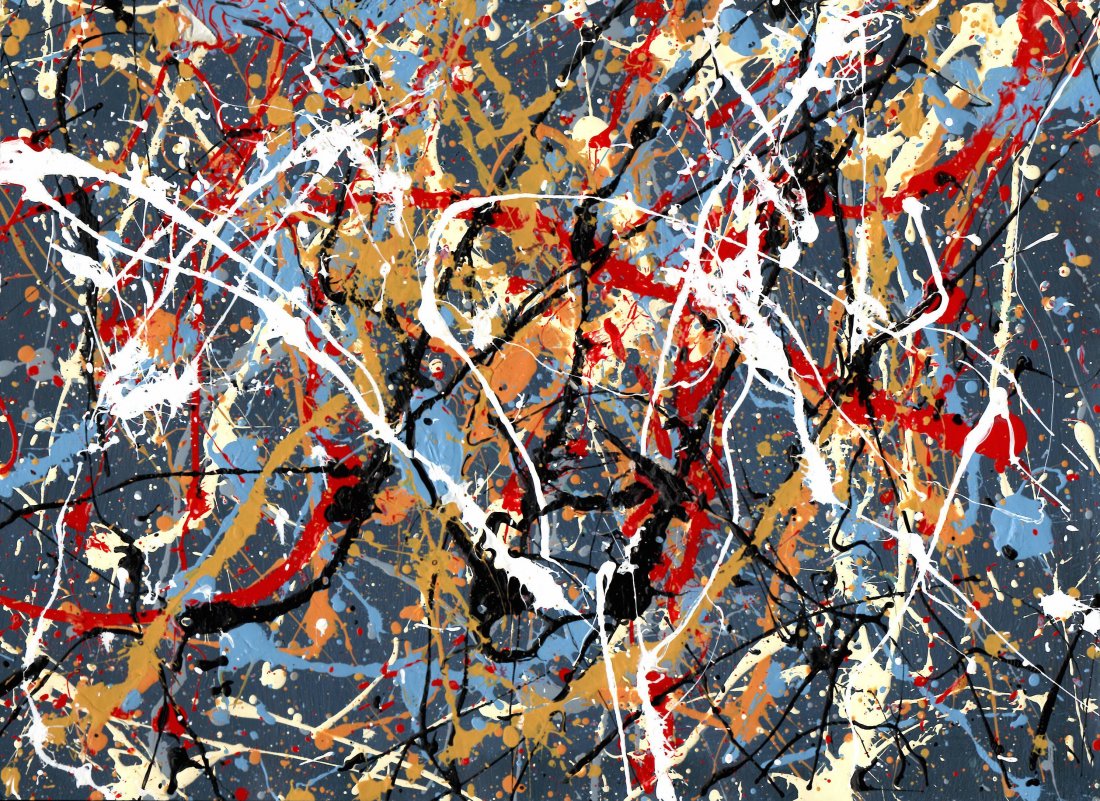 Jackson Pollock Abstract Painting on Paper -Approx Pain: Jackson Pollock Abstract Painting on Paper -Approx Painting Size: 15 x 11 Inches. Painting is done in the modern, abstract expressionist style for which Pollock is known. It is being sold in the manne