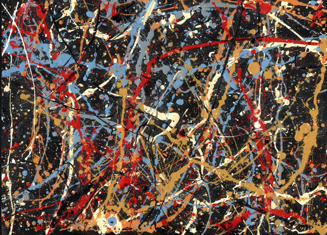 Jackson Pollock Abstract Painting on Paper.: Jackson Pollock Abstract Painting on Paper -Approx Painting Size: 15 x 11 Inches. Painting is done in the modern, abstract expressionist style for which Pollock is known. It is being sold in the manne