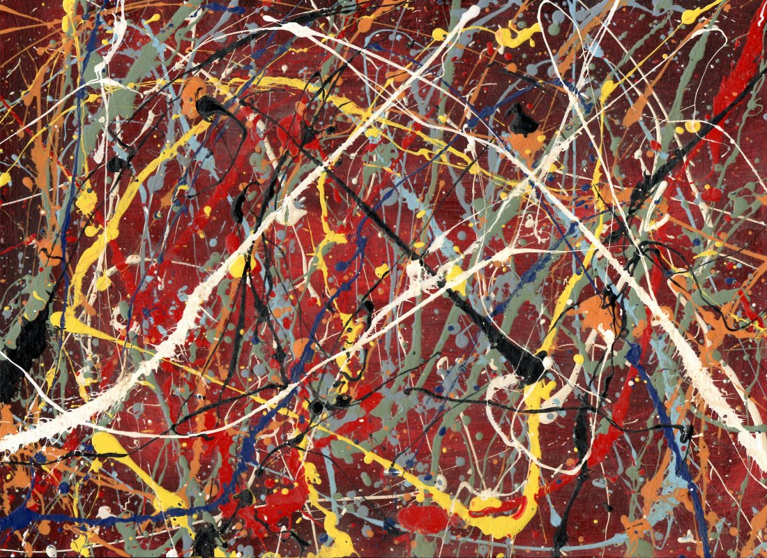 Jackson Pollock Abstract Painting on Paper.: Jackson Pollock Abstract Painting on Paper -Approx Painting Size: 15 x 11 Inches. Painting is done in the modern, abstract expressionist style for which Pollock is known. It is being sold in the manne
