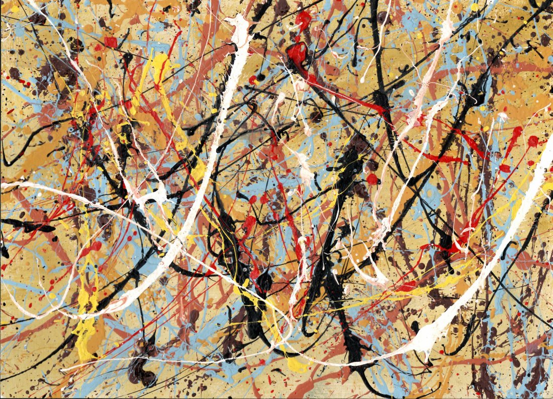 Jackson Pollock Abstract Painting on Paper.: Jackson Pollock Abstract Painting on Paper -Approx Painting Size: 15 x 11 Inches. Painting is done in the modern, abstract expressionist style for which Pollock is known. It is being sold in the manne
