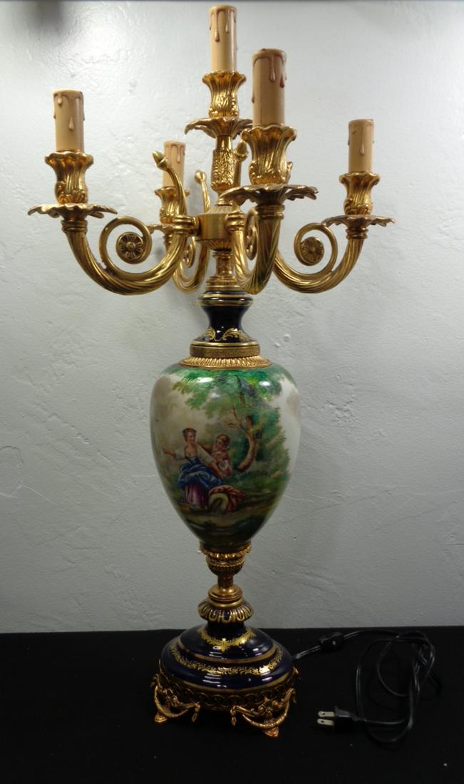 Hand-Painted French Porcelain Table Lamp: Hand-Painted French Porcelain Table Lamp.-Signed. Size:15" x 29" H -This piece is in excellent condition