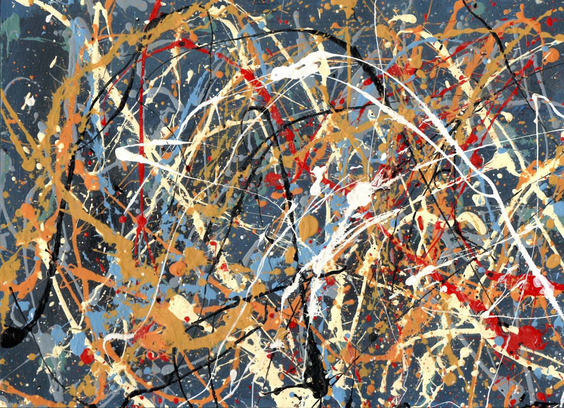 Jackson Pollock Abstract Painting on Paper: Jackson Pollock Abstract Painting on Paper -Approx Painting Size: 12 x 9 Inches. Painting is done in the modern, abstract expressionist style for which Pollock is known. It is being sold in the manner