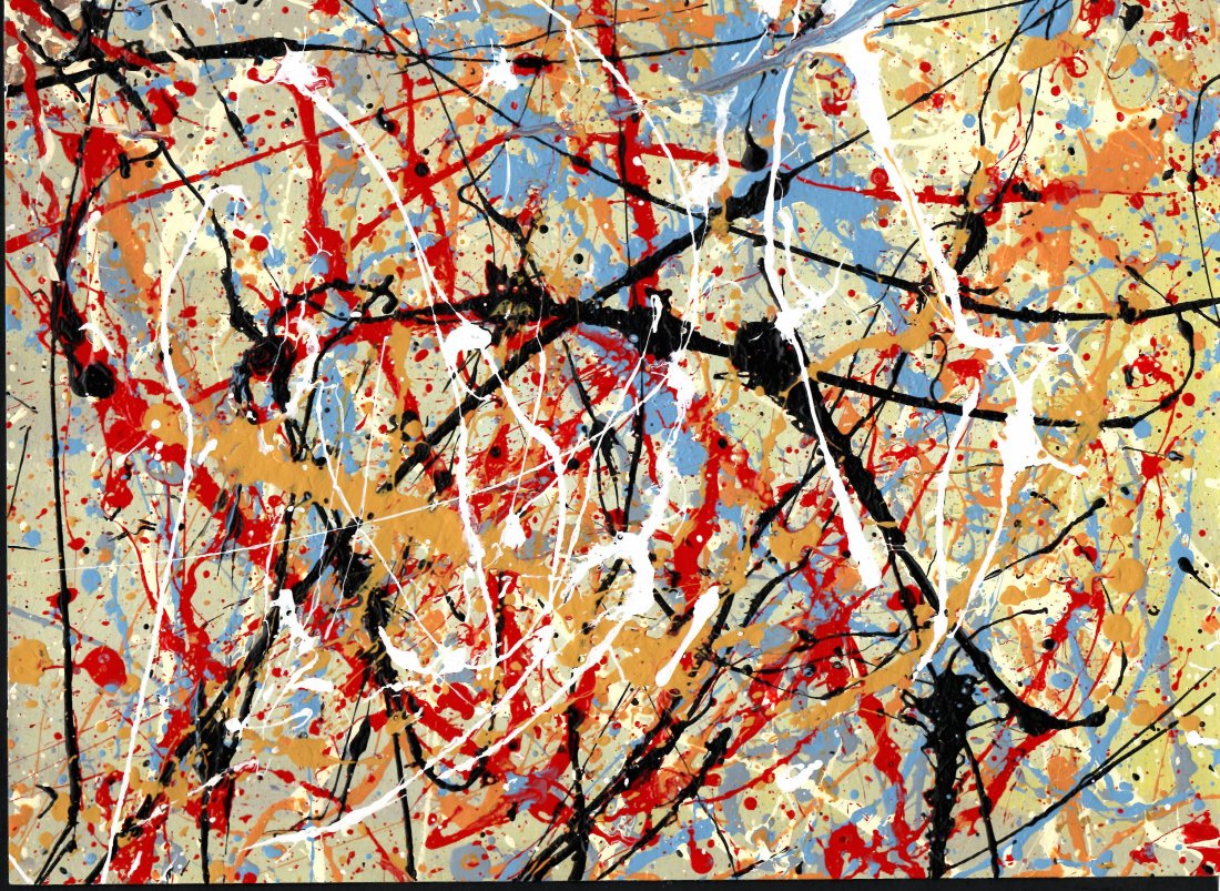 Jackson Pollock Abstract Painting on Paper: Jackson Pollock Abstract Painting on Paper -Approx Painting Size: 12 x 9 Inches. Painting is done in the modern, abstract expressionist style for which Pollock is known. It is being sold in the manner