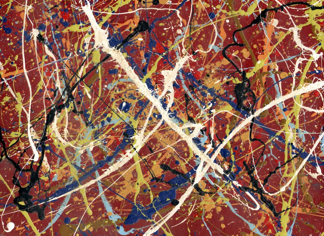 Jackson Pollock Abstract Painting: Jackson Pollock Abstract Painting on Paper -Approx Painting Size: 15 x 11 Inches. Painting is done in the modern, abstract expressionist style for which Pollock is known. It is being sold in the manne