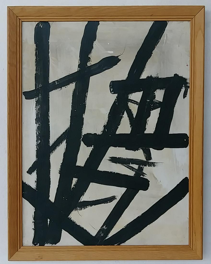 Franz Kline (Amer 1910-62) Attributed:Abstract Painting: Franz Kline (Amer 1910-62) Attributed: Abstract Framed Abstract Painting on hard board. it is being sold in the manner of the artist. Approx Painting Size: 18 x 24 Inches - Approx Frame Size: 24 1/4 x