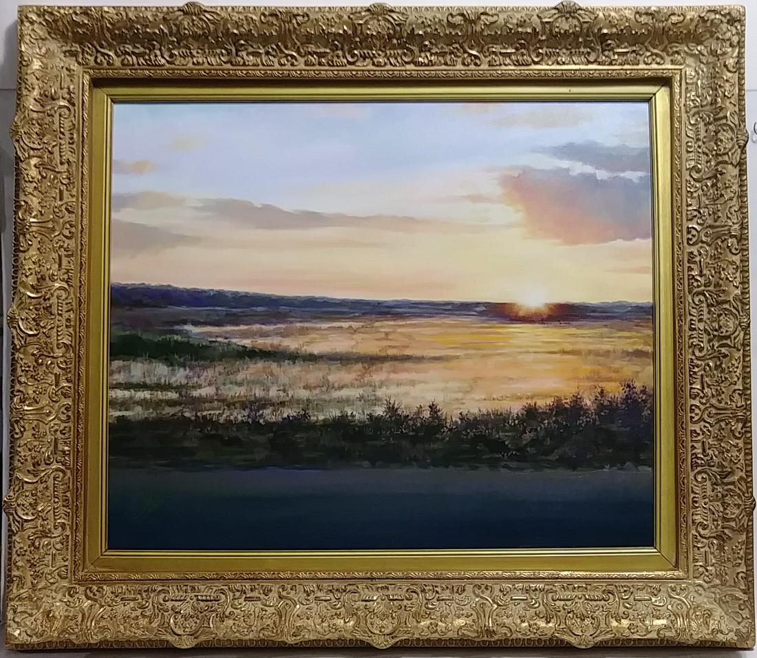 O. Rojas. American Romantic Oil Painting Landscape Sun: O. Rojas. American Romantic Oil Painting Landscape Sunset Darking - Impressionist Landscape Painting on canvas signed - Approx Painting Size: 24 x 20 Inches - Approx Frame Size: 32 x 27 1/2 x 3 Inches