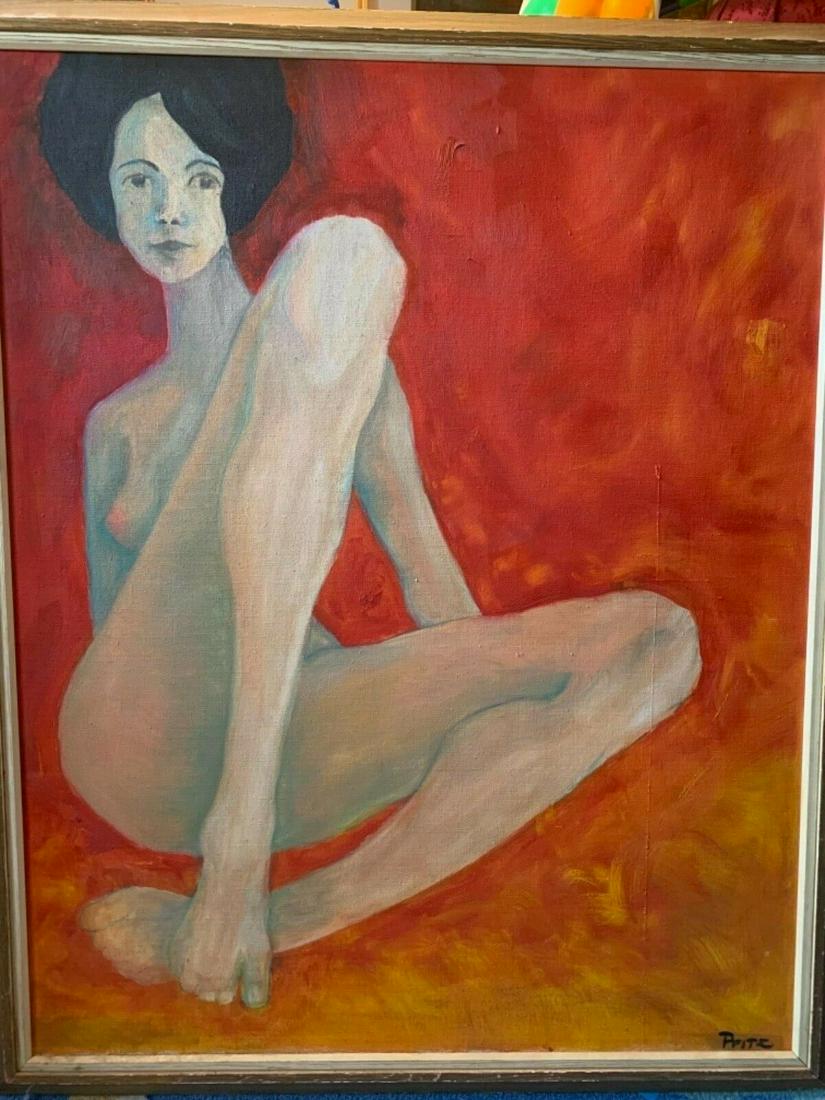 PFITZ (20TH C ) MODERN PAINTING ON CANVAS. RECLINING NU: PFITZ (20TH C ) MODERN PAINTING ON CANVAS. RECLINING NUDE Oil PORTRAIT . PAINTING SIZE: 36 X 29 INCHES - FRAME SIZE: 39 1/4 x 32 INCHES. GOOD CONDITION. SEE PHOTOS
