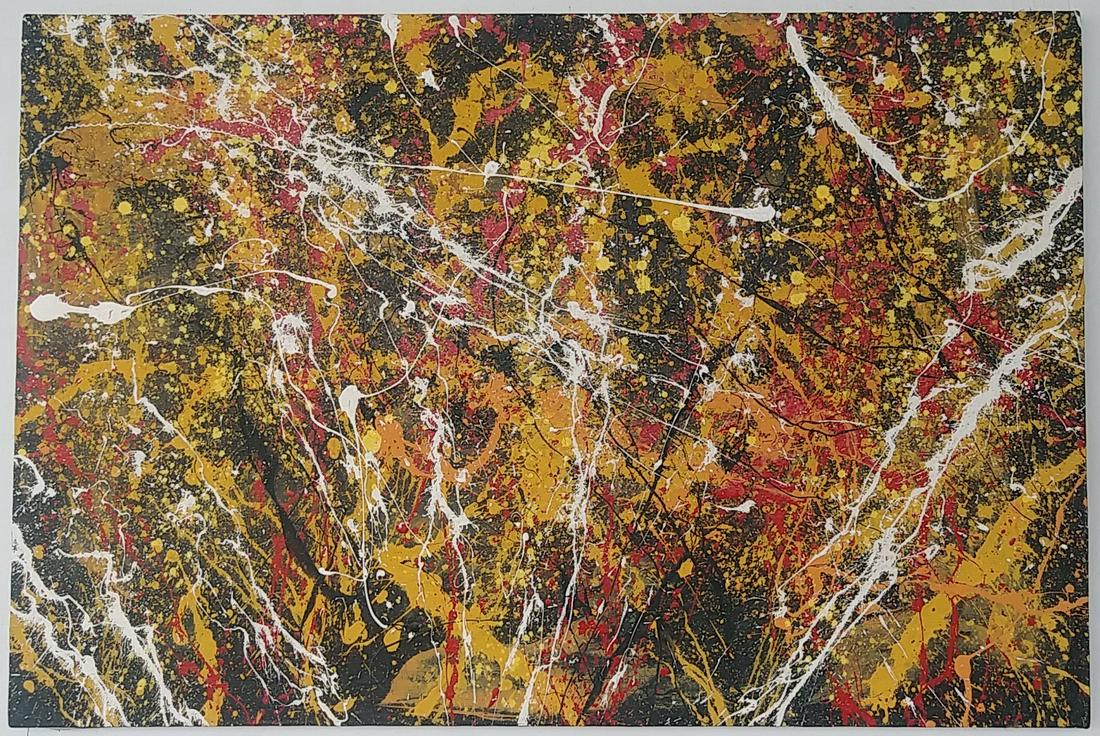Jackson Pollock After Untitled Abstract Painting: Jackson Pollock After Untitled Abstract Expressionism Drip Painting on Canvas. Approx Painting Size: 36 x 24 Inches.Stamped on Back: Painting is done in the modern, abstract expressionist style for wh