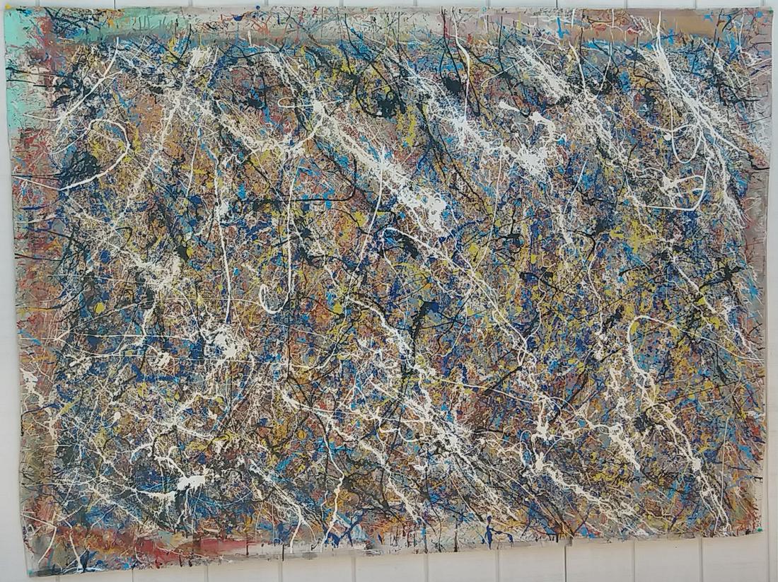1951 Jackson Pollock (Attrib)Untitled Abstract: 1951 Jackson Pollock (Attrib)Untitled Abstract Painting on Canvas - Approx Canvas Size: 83 x 59 Inches.Stamped on Back 1951 : Painting has some repair on back see photos. It is being sold in the manne