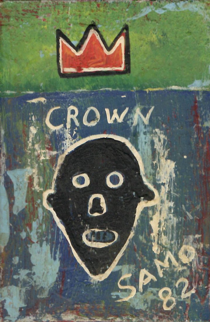 Signed JMB Mixed Media Painting on Thick Cardboard. Sig: Signed JMB Mixed Media Painting on Thick Cardboard. Signed JMB on verso in crayon. Attributed to Jean-Michel Basquiat (American, 1960-1988). Aprox Size: 4x6 inches. Provenance: This lot carries limite