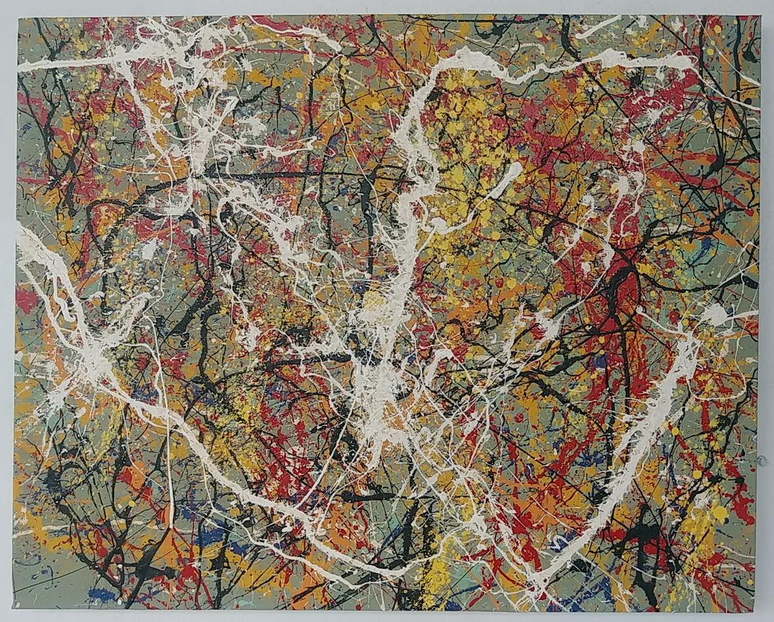 Jackson Pollock After Untitled Abstract Painting: Jackson Pollock After Untitled Abstract Expressionism Drip Painting on Canvas. Approx Painting Size: 30 x 24 Inches.Stamped on Back: Painting is done in the modern, abstract expressionist style for wh
