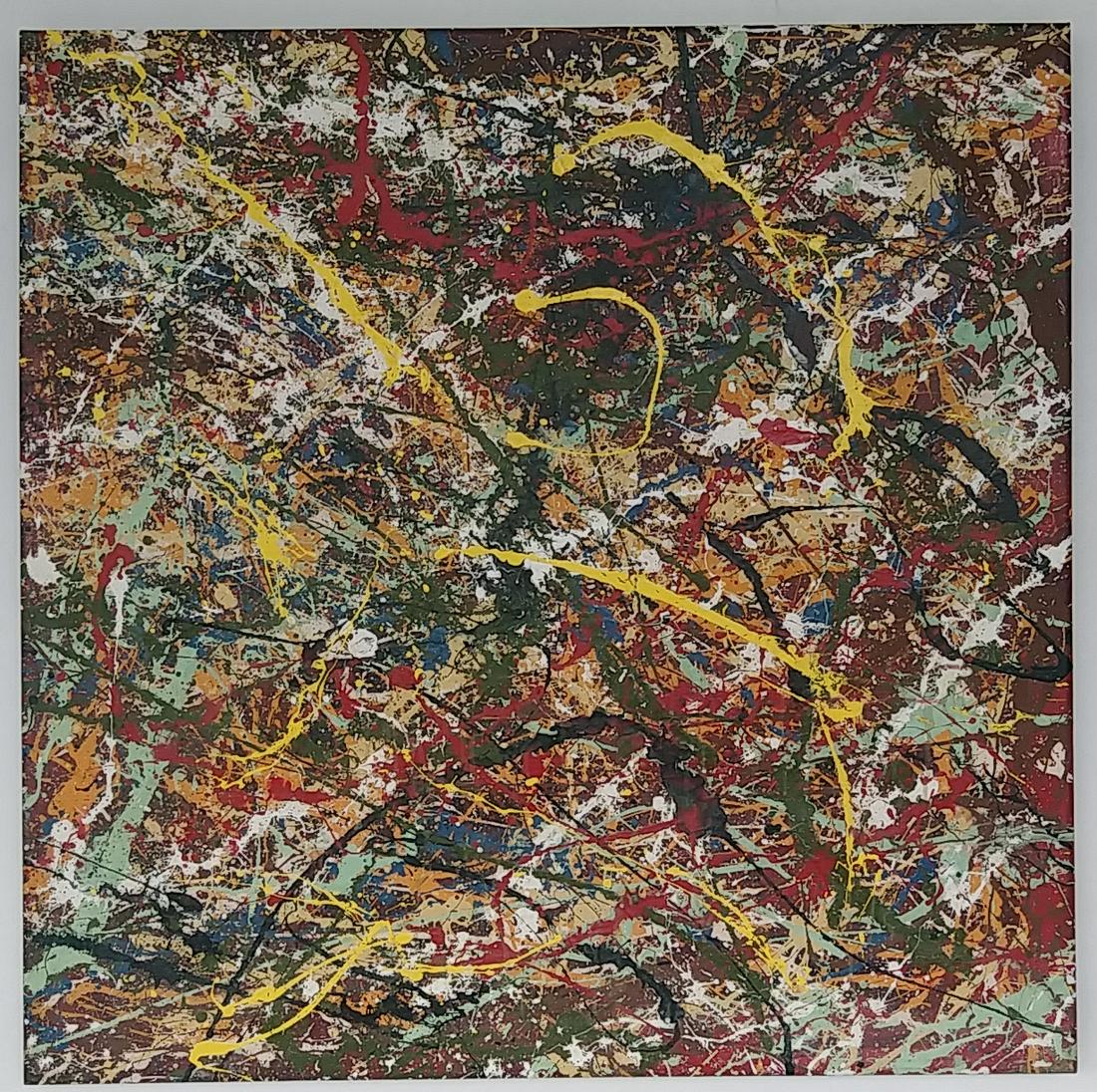 Jackson Pollock After. Abstract Paint: Jackson Pollock After. Abstract Painting - Support: Canvas - Approx Painting Size: 30 x 30 1 1/2 Inches. From the Estate of New York Collector. Stamped on Back. It is being sold in the manner or style