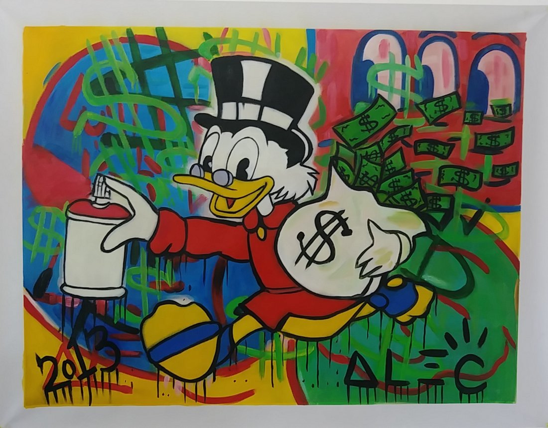 Alec monopoly Oil Painting on Canvas: Alec monopoly Oil Painting on Canvas. In the Style Of. Canvas Size: 32 x 24 inches. Good Condition. We pack & Ship for you. We take care of the shipping services in house. This painting will be packed