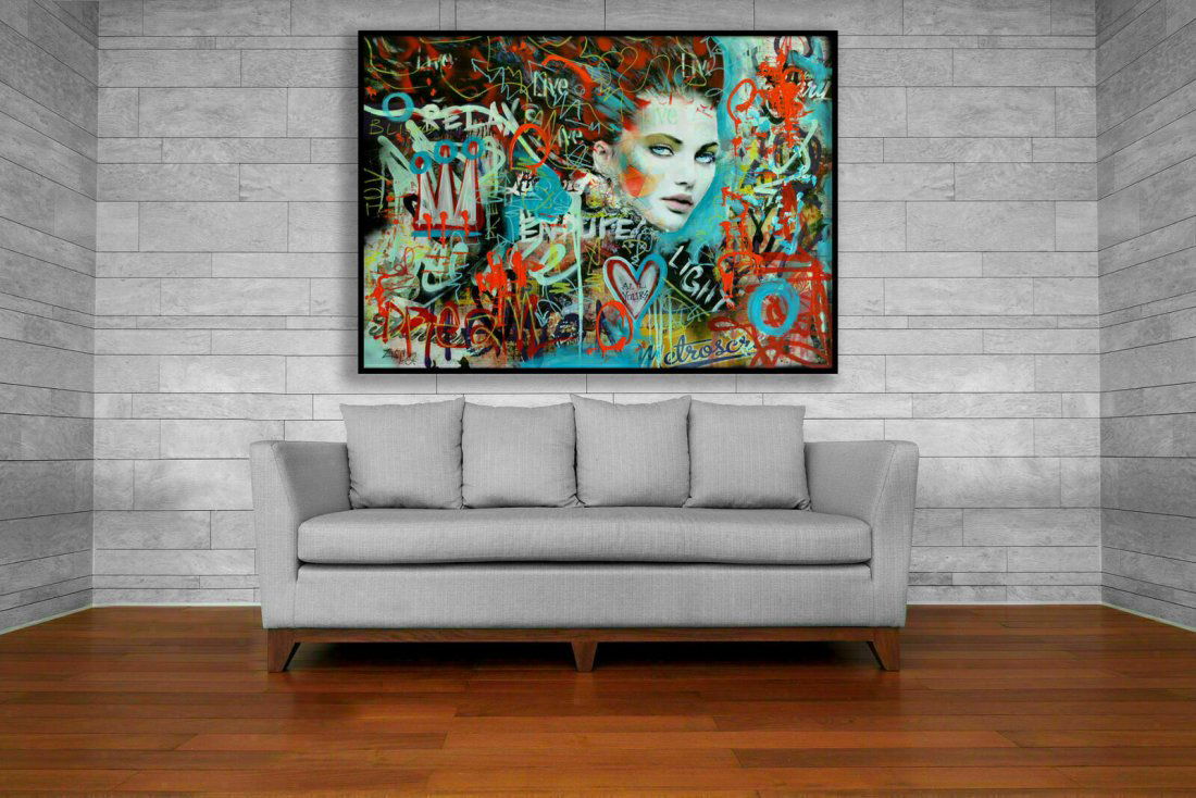 Pop Art Mix-Media Street Art Graffiti Painting: Pop Art Mix-Media Street Art Graffiti Painting. Hand Painted 100% Authentic 2020 Brand New Collection. Medium: Acrylic, spray paint, ink and oil-stick on canvas. Size: 52 high x 44 inches wide - un-st