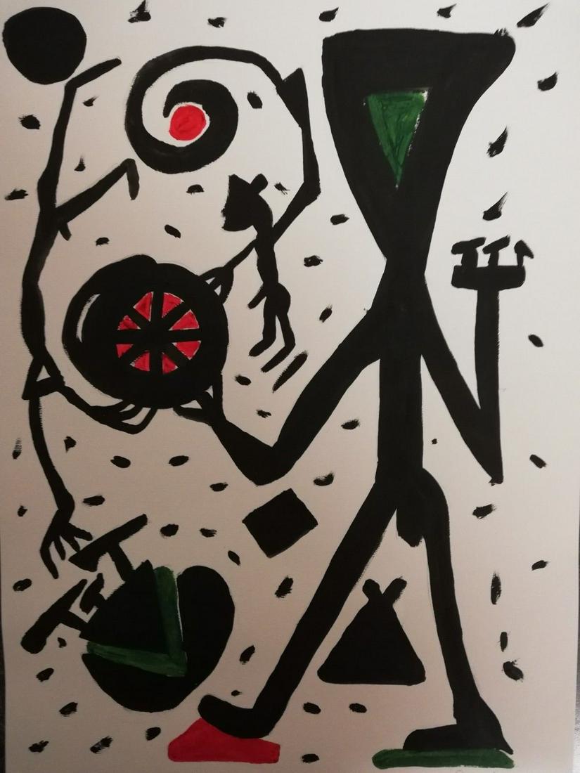 Neo Expressionist A R Penck Large Painting Drawing (Unt: Neo Expressionist A R Penck Signed Large Painting Drawing (Untitled). Size: 11 3/4 x 16 1/2 In. . it is being sold in the manner or style of the artist. 100% Hand Painted