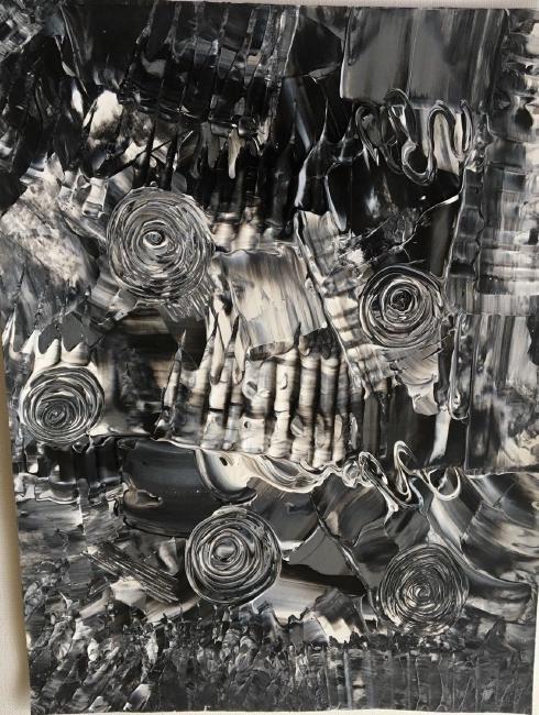 Original Black & White Abstract Texture Painting Signed: Original Black & White Abstract Texture Painting Signed on Back. Size: 9 x 12 In. 100% Hand Painted. Very Rare technique.