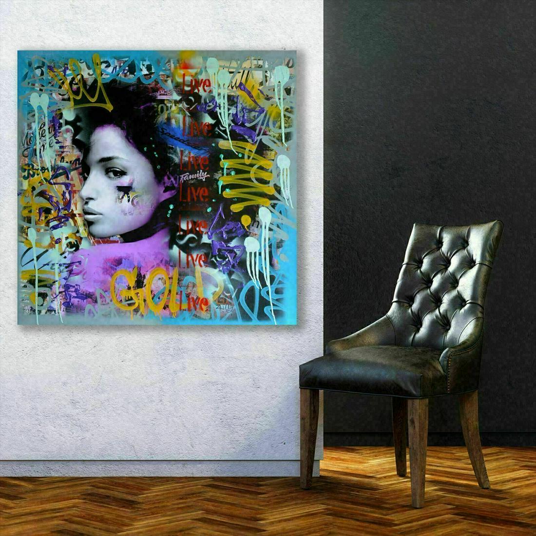 Pop Art Mix-Media Street Art Graffiti Original Painting: Pop Art Mix-Media Street Art Graffiti Painting. Hand Painted 100% Authentic 2020 Brand New Collection. Medium: Acrylic, spray paint, ink and oil-stick on canvas. Size: 50 high x 44 inches wide - un-st
