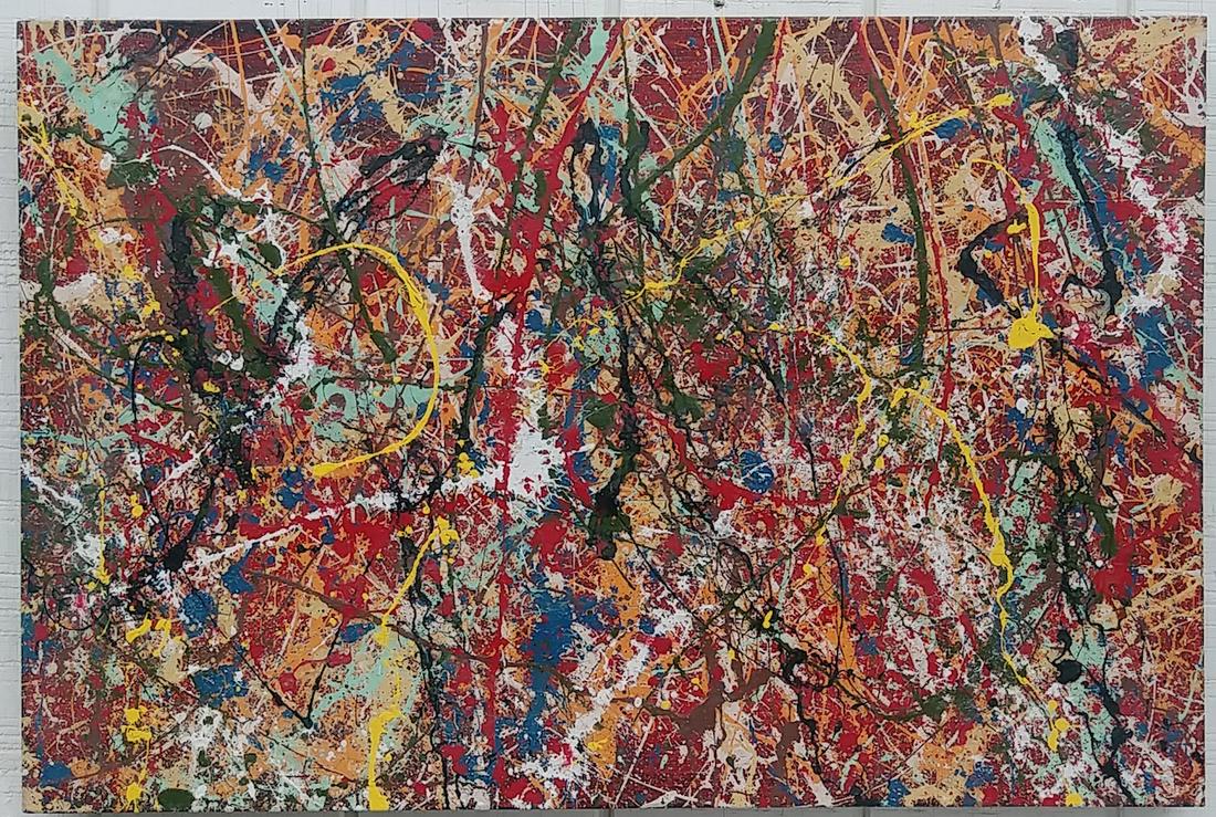 Jackson Pollock Framed Contemporary Abstract Painting: Jackson Pollock Framed Contemporary Abstract Painting on Canvas - Approx Painting Size: 35 x 24 Inches. From the Estate of New York Collector. Stamped on Back. It is being sold in the manner or style 