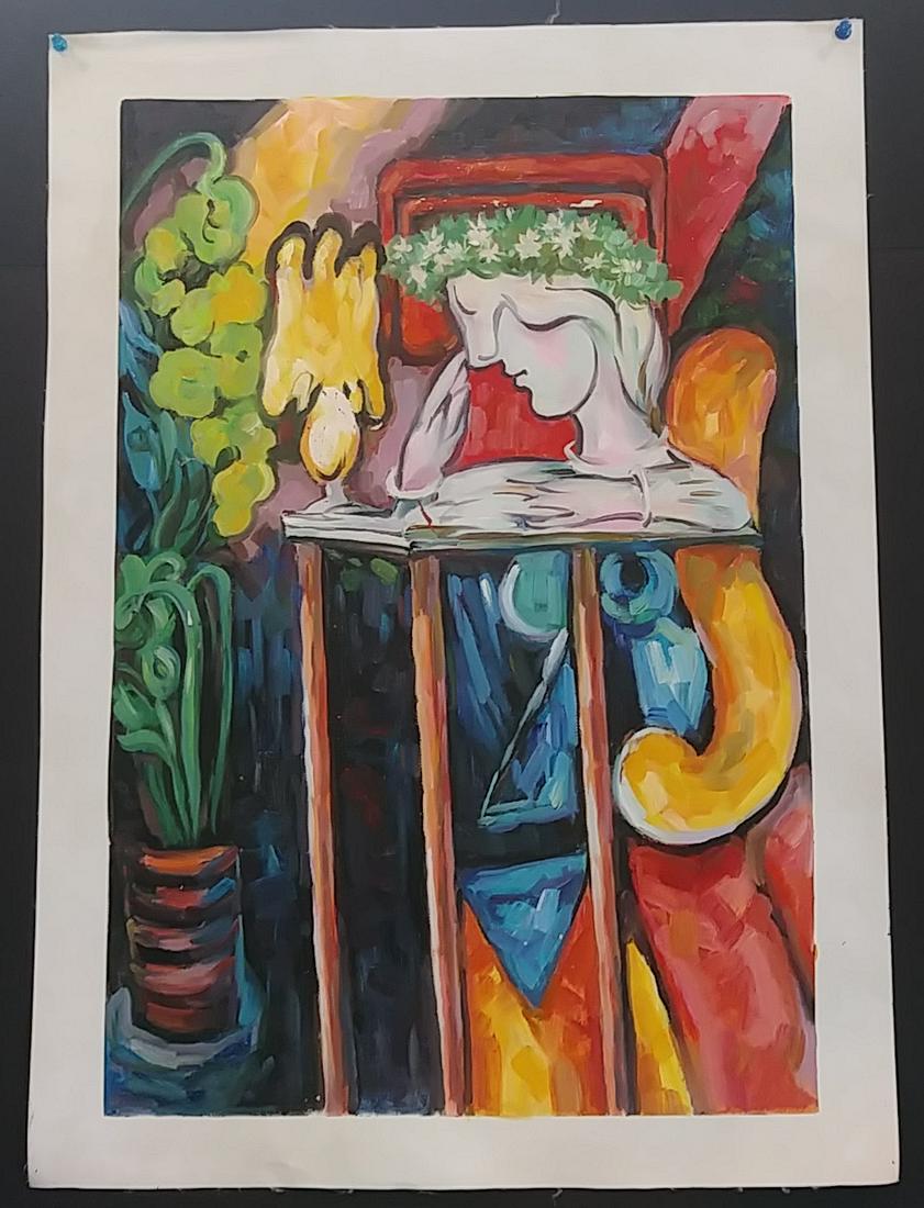 Pablo Picasso Woman Abstract Oil Painting: Pablo Picasso Woman Abstract Oil Painting . Approx Painting Size: 24 x 15 1/2 Inches.1 1/2 INCH BLANK BORDER. This work is being offered as-is, as in manner of or as after the artist. Good condition.