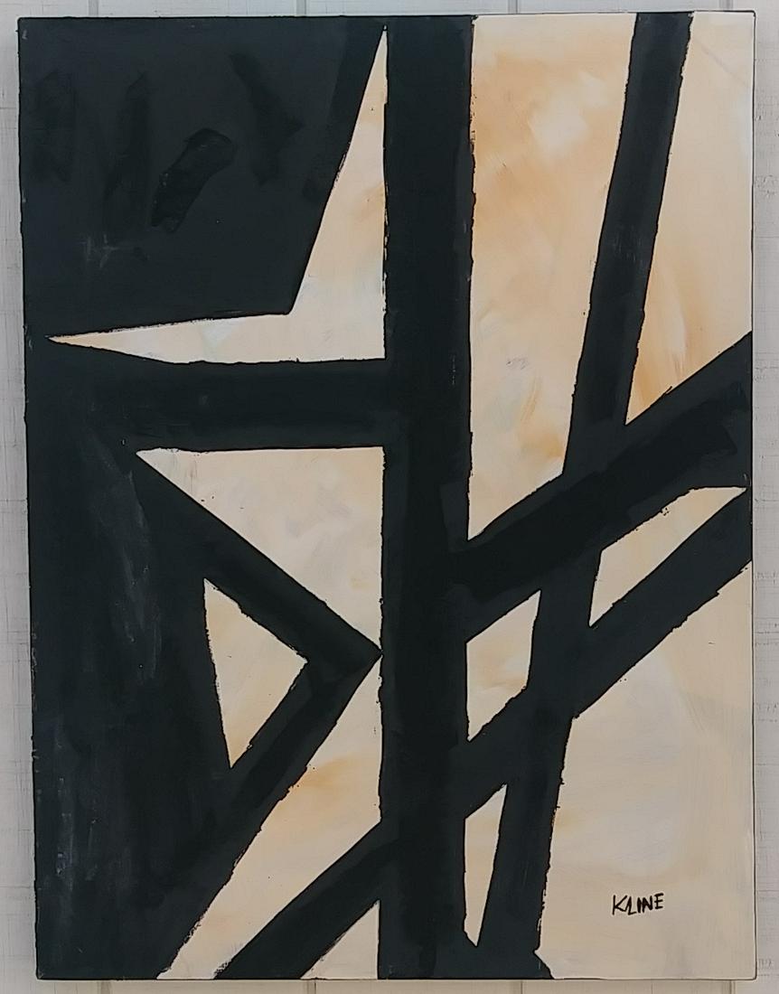 Franz Kline Abstract Expressionism Painting on Canvas: Franz Kline Abstract Expressionism Composition Painting On Canvas. Featuring abstract composition of solid black lines. Signed -KLINE- to the bottom. Attributed to Franz Kline (1910-1962, American). A