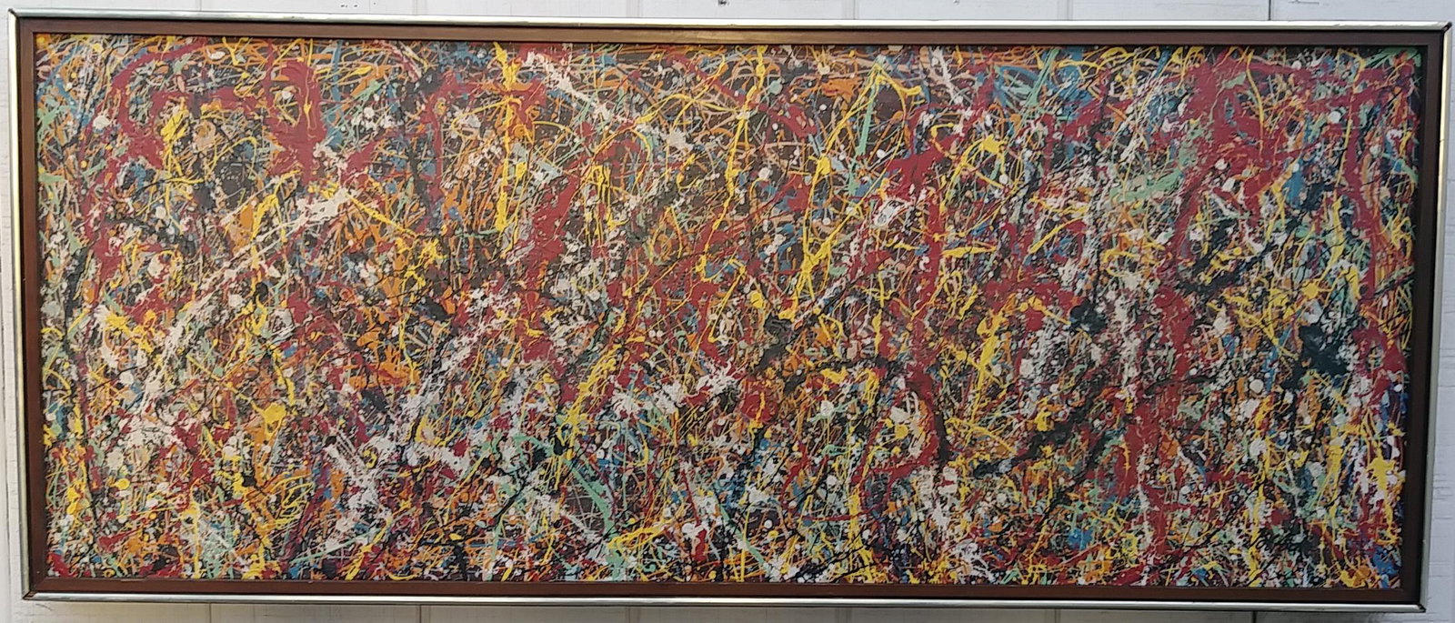 Jackson Pollock Framed Contemporary Abstract Painting: Jackson Pollock Framed Contemporary Abstract Painting on Canvas - Approx Painting Size: 50 x 20 Inches - Approx Frame Size: 51 x 21 x 2 Inches. Signed -Pollock- to the bottom. Attributed to Pollock. G