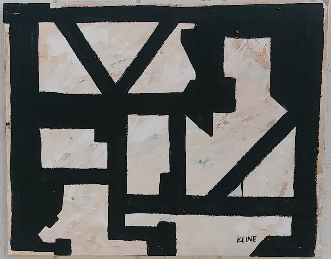Franz Kline Abstract Expressionism Composition Painting: Franz Kline Abstract Expressionism Composition Painting On Canvas. Featuring abstract composition of solid black lines. Signed -KLINE- to the bottom. Attributed to Franz Kline (1910-1962, American). A