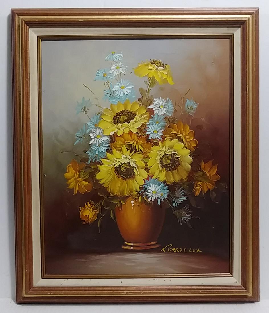 Robert Cox (Ame) Oil Painting Bouquet of Flower: Robert Cox (Ame) Oil Painting Bouquet of Flower. Approx Painting Size: 16 x 20 inches - Approx Painting Size: 20 1/2 x 24 1/2 x 1 1/2 inches. Good condition , See photos.