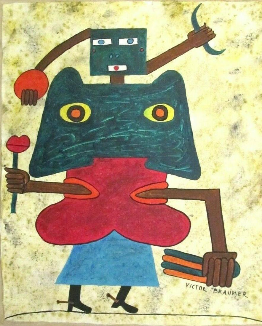 Signed Victor Brauner 20th Century Modern Painting: 20th Century Modern Painting on Canvas. UNSTRETCHER. APPROX MEASURES: 20 X16 INCHES. GOOD CONDITION. SEE PHOTOS.