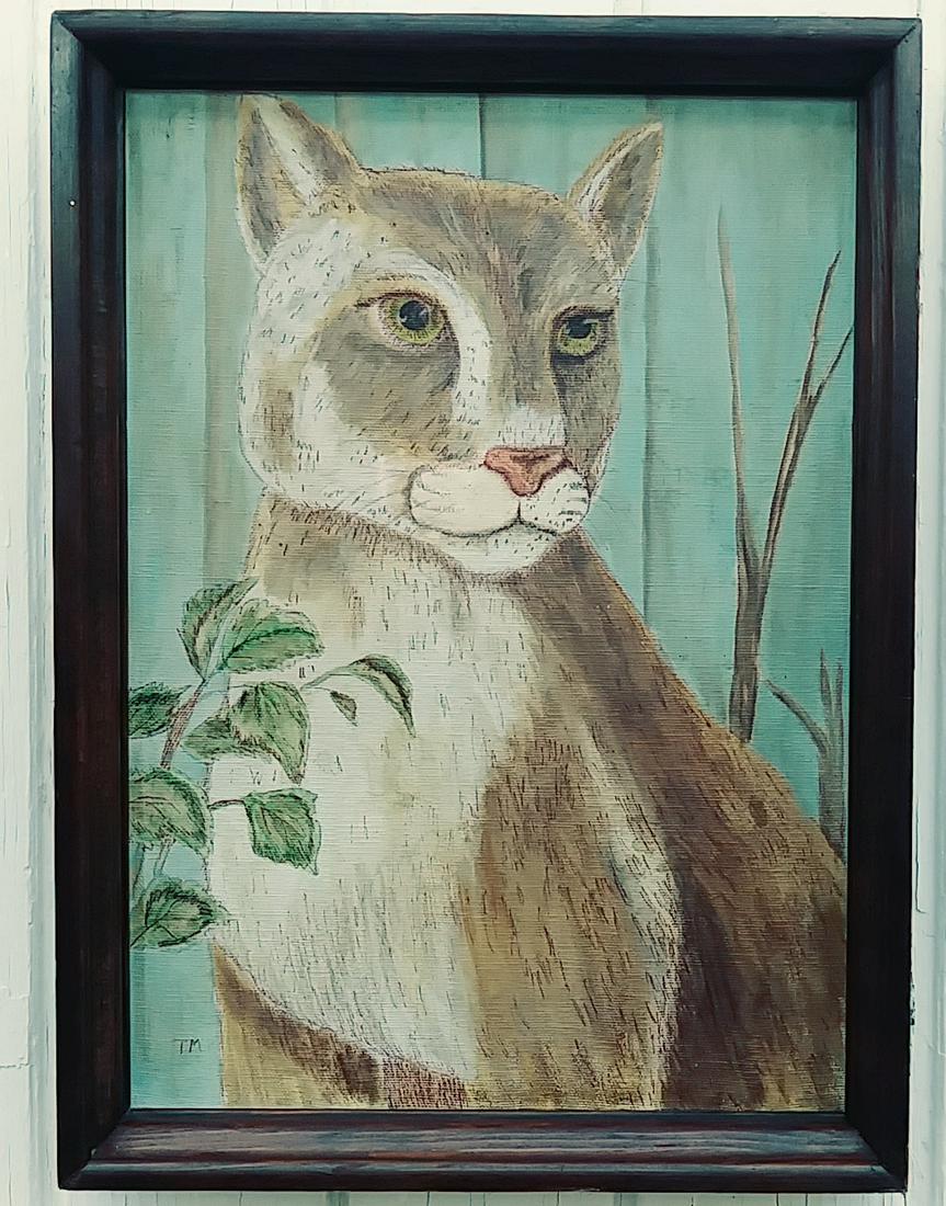 Vintage Wild Cat Original oil painting on Canvas.Signed (1 of 6)