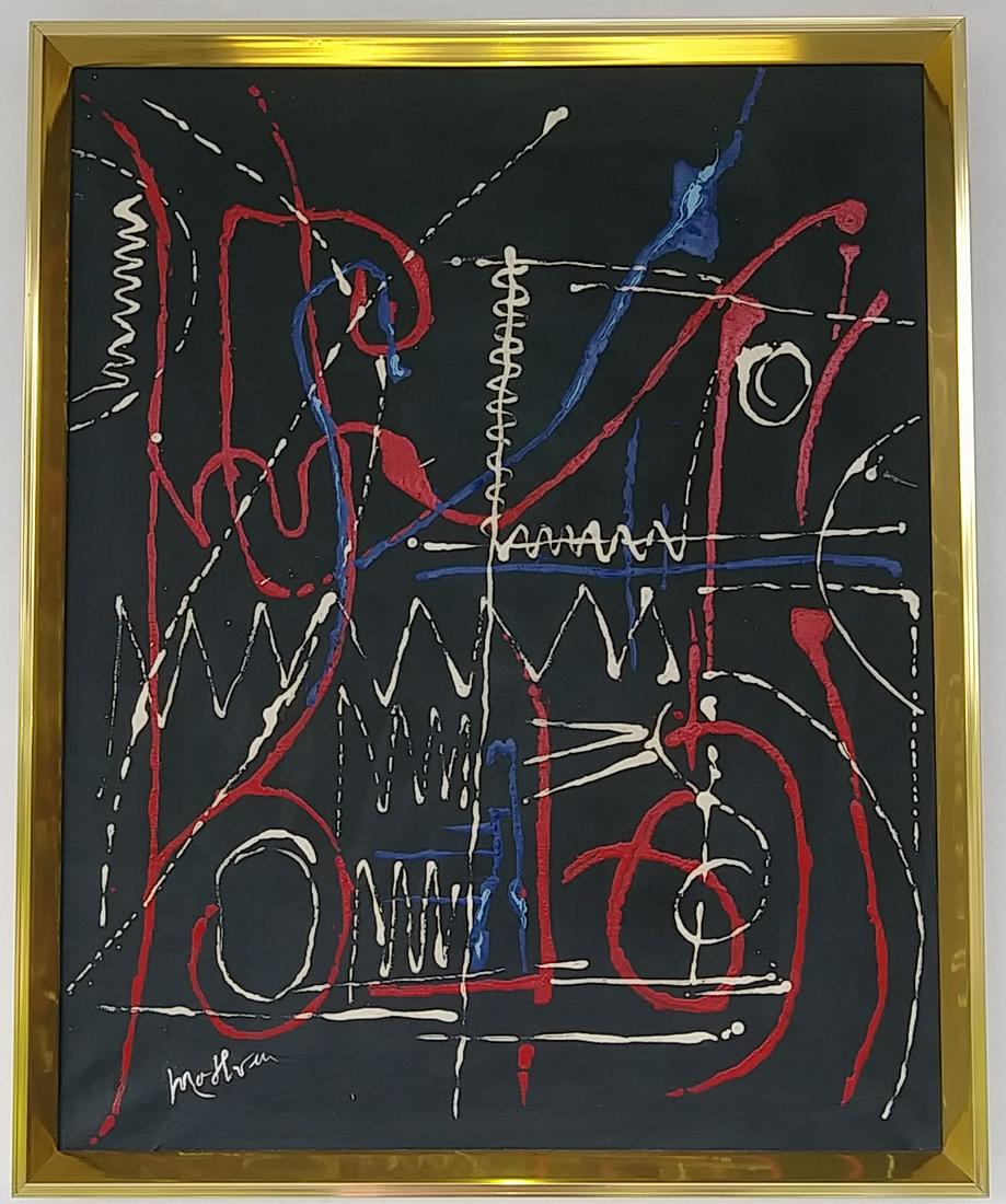 Signed Mathieue 20th Century Modern Painting on Canvas.: Signed Mathieue 20th Century Modern Painting on Canvas.Painting Size: 30 x 24 inches -Painting Size: 31 1/2 x 25 1/2 inches. Good condition. See Photos
