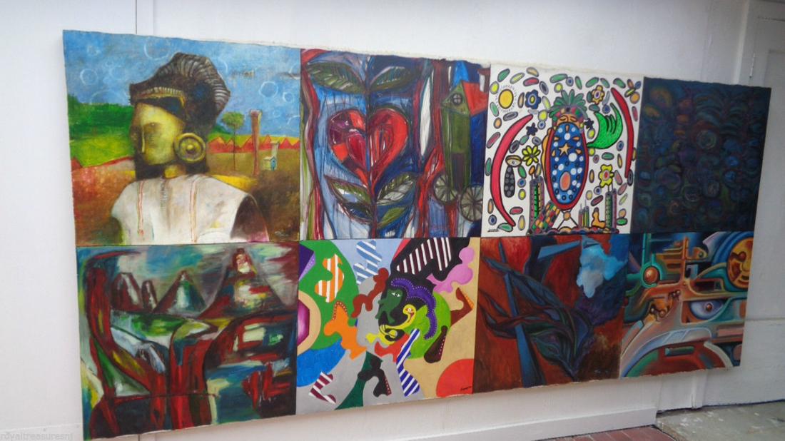 W New York Large Collective Oil Painting Signed (1 of 12)