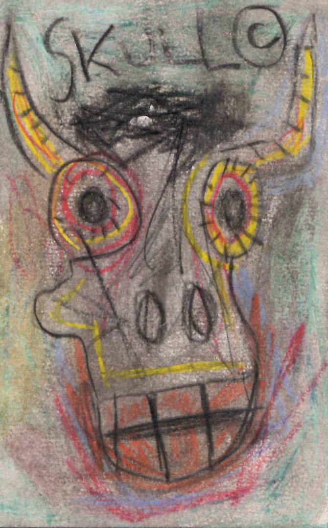 JMB Signed - SKULL - Small Painting Postcard (1 of 2)