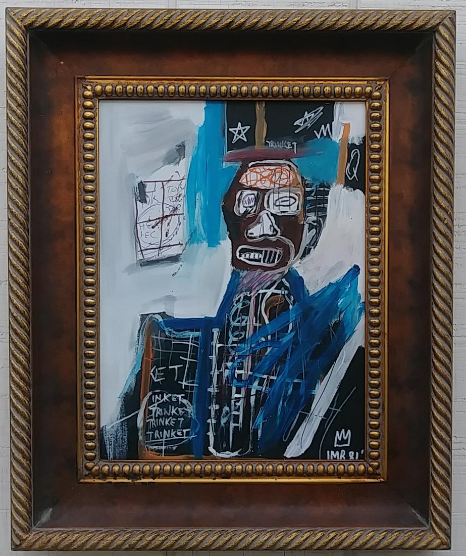 Jean-Michel Basquiat (American,1960-88)-Framed Painting: Jean-Michel Basquiat (American, 1960-1988) - Framed Painting .Expressionism N York Mixed Media Drawing Painting on Cardboard. Hand Painted N York SAMO Collection-No Reserve. Jean-Michel Basquiat was b