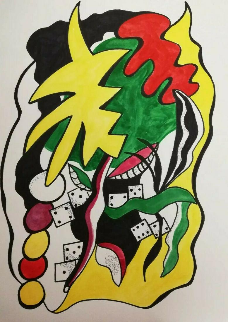 Neo Expressionist Leger Art Painting Watercolor-Ink Mix: Neo Expressionist Leger Art Painting on Tick Paper. Watercolor-Ink Mixed media. Appx Painting Size. 11 3/4 x 16 1/2 inches. This is a hand-painted painting, not an impression of any kind. It is sold i