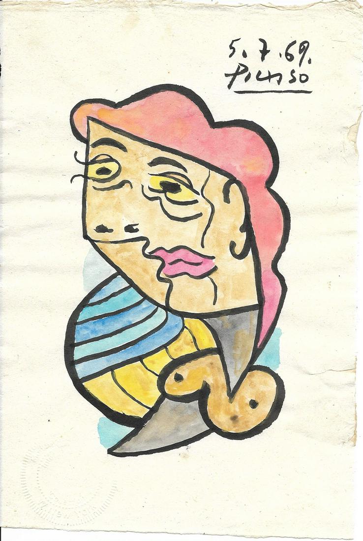 Picasso Drawing Signed.Old Mixed Media on Paper. Figure (1 of 2)