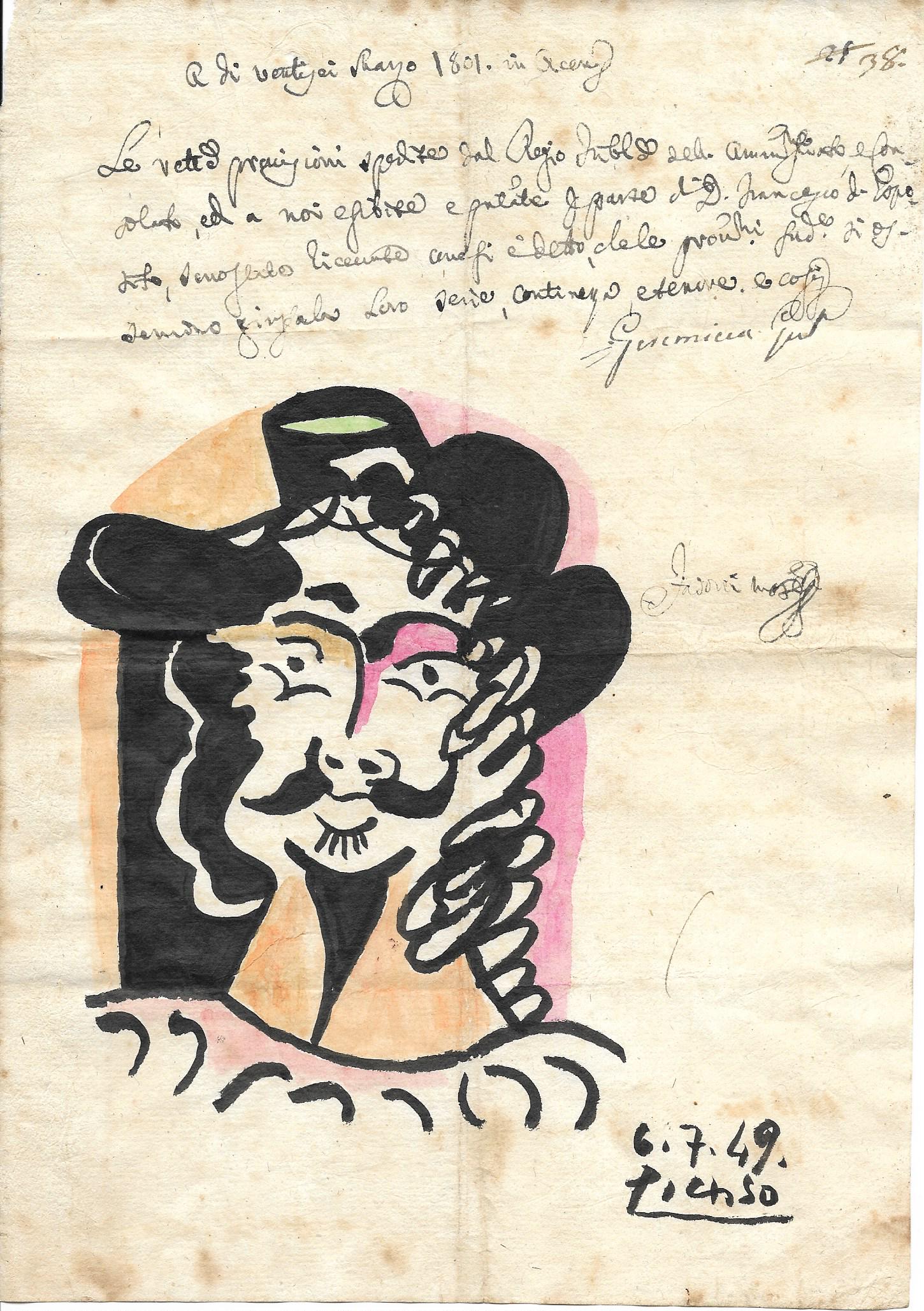 Picasso Drawing Signed.Old Mixed Media on Paper. Figure (1 of 2)