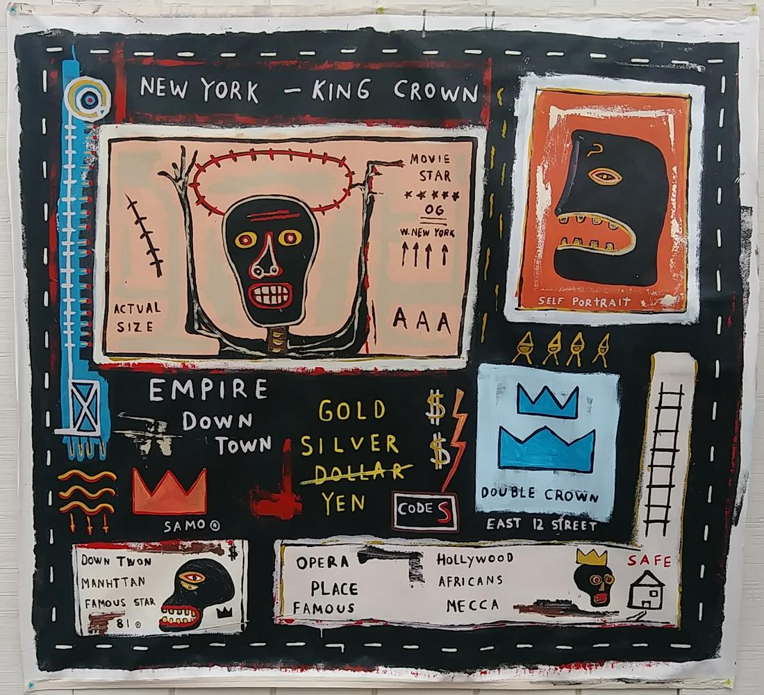 Large Jean Michel-Basquiat N York Art Painting: Large Jean Michel-Basquiat N York Art Painting. Approx Painting Measurements: 56 x 52 inches. Mixed Media Hand Painting on Canvas painting. MOVIE STAR Great Collector Piece. New York SAMO Large Painti