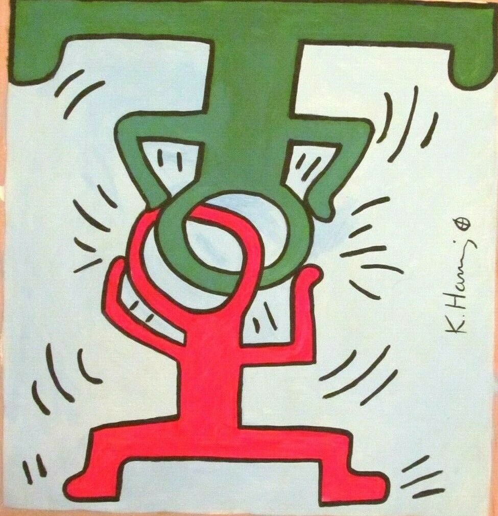 Signed Keith Haring Abstract Canvas Painting,Modern Art (1 of 4)