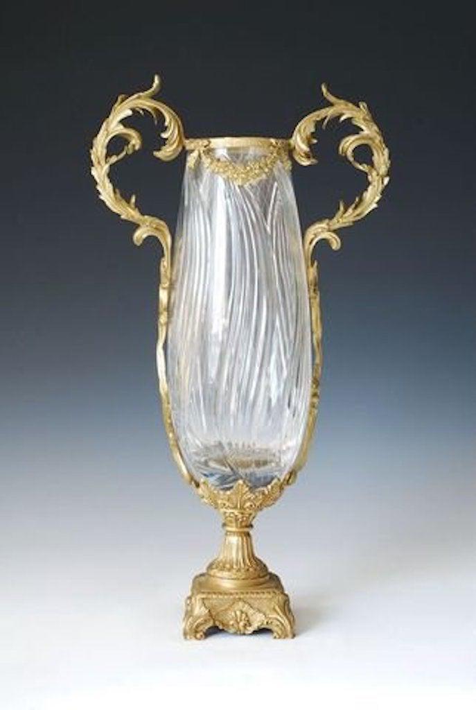 Sculptured Bronze & Crystal Faceted Vase With Scroll 10 (1 of 1)