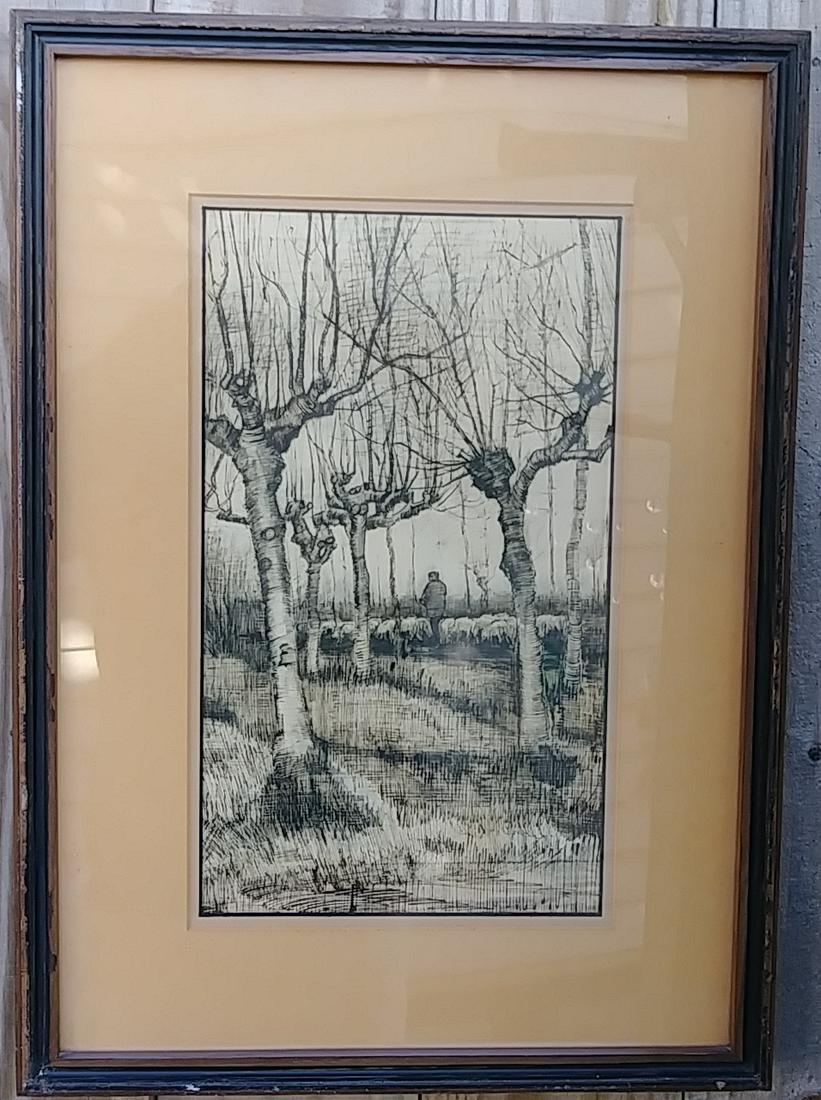 Vintage Van Gogh Pollard Birch Winter Landscape Print. (1 of 4)