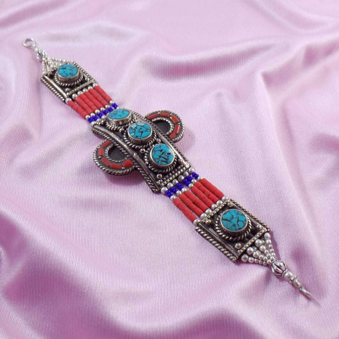 Natural Tibetan Red Coral & Lapis Lazuli Royal Bracelet: Natural Tibetan Red Coral & Lapis Lazuli Royal Bracelet Bracelet