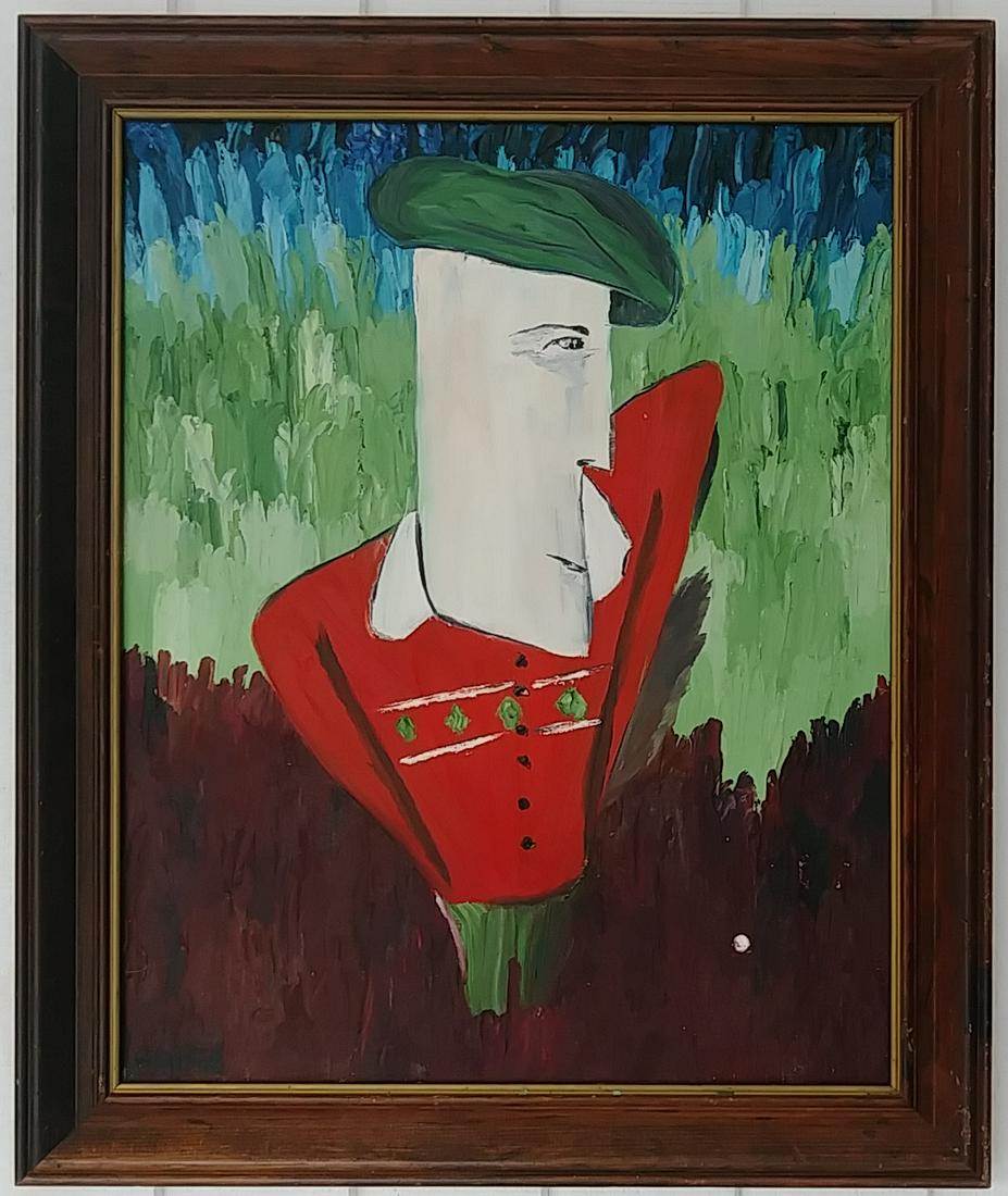 Signed Walls Green Man Painting on Canvas Framed (1 of 4)