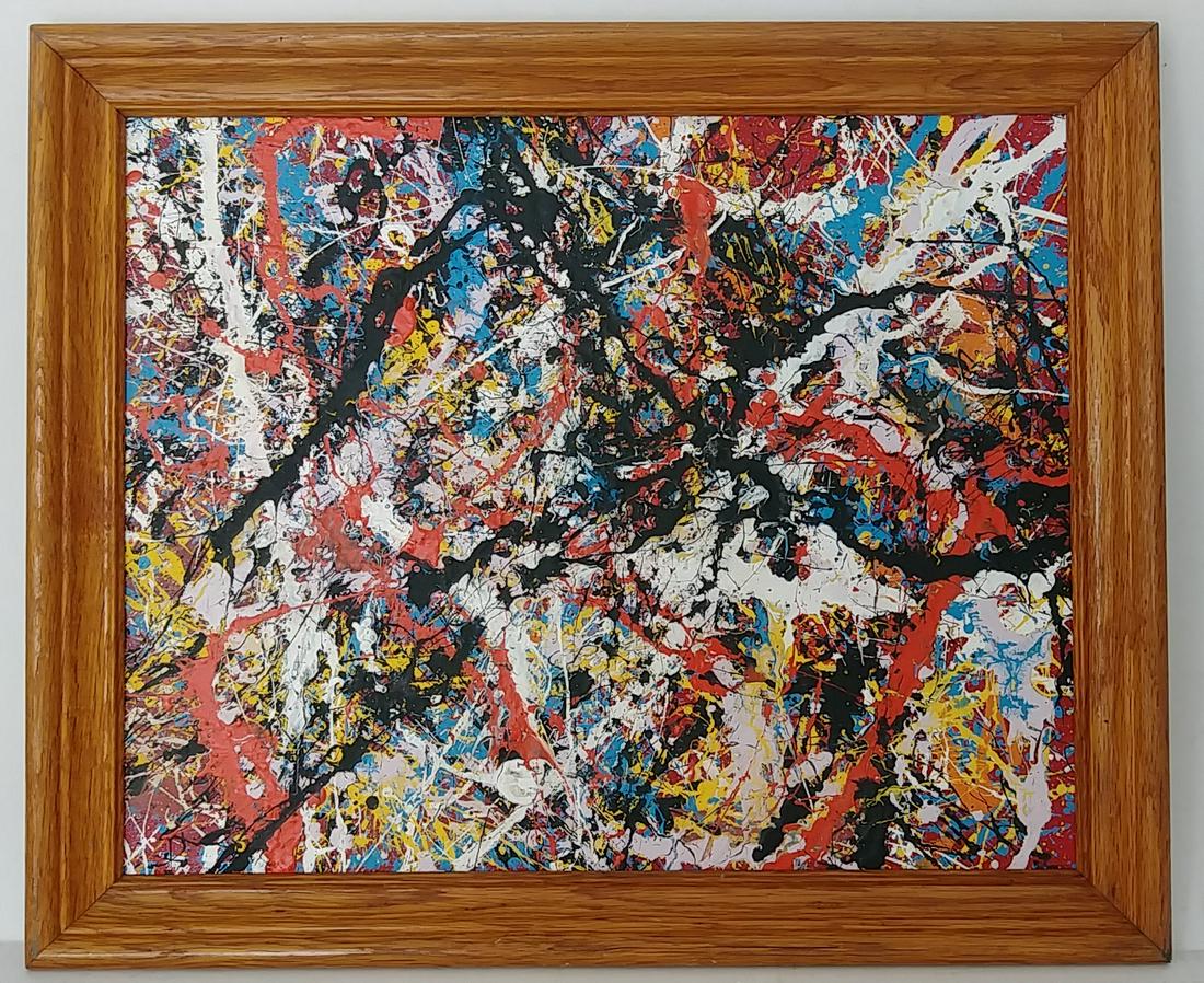 Jackson Pollock Abstract Painting.: Jackson Pollock Abstract Painting. Approx Painting: 20 x 16 inches. Frame Size : 23 x 19 x 2 inches. Painting is done in the modern abstract expressionist style for which Pollock is known. It is being