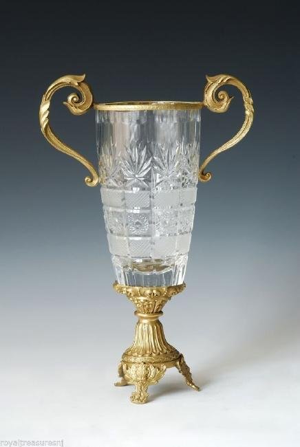 Bronze Sculpture and Floral Faceted Crystal Vase (1 of 1)