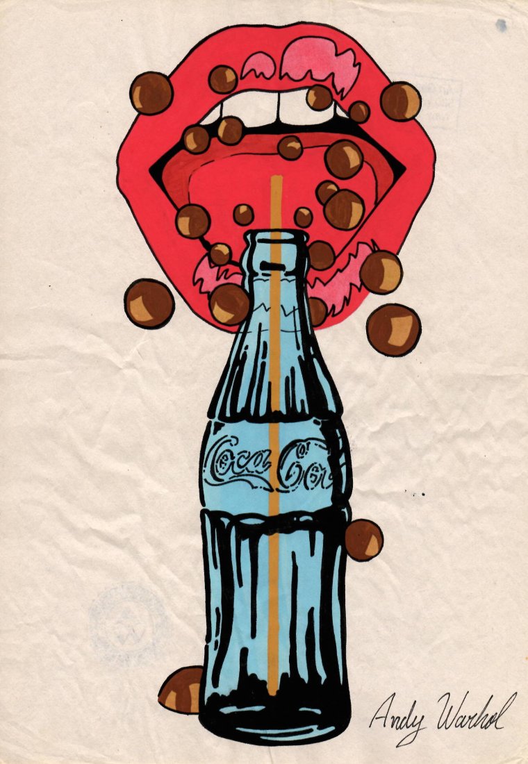 Signed Andy Warhol Mixed Media Painting on Paper. Stamp (1 of 2)