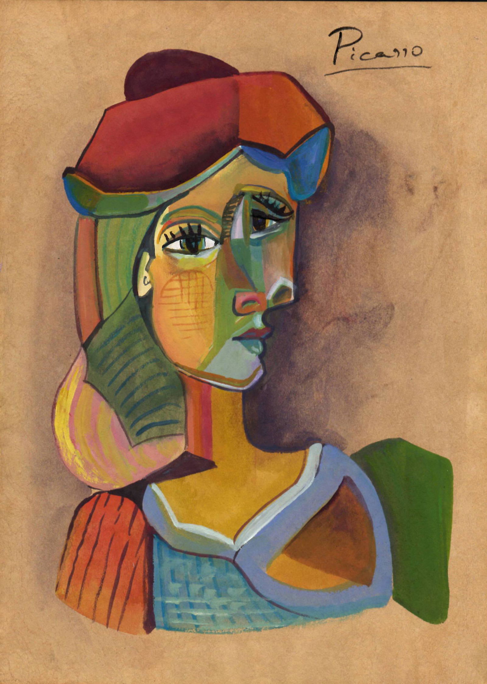 Signed Picasso Mixed Media Painting on Paper. Stamp (1 of 2)