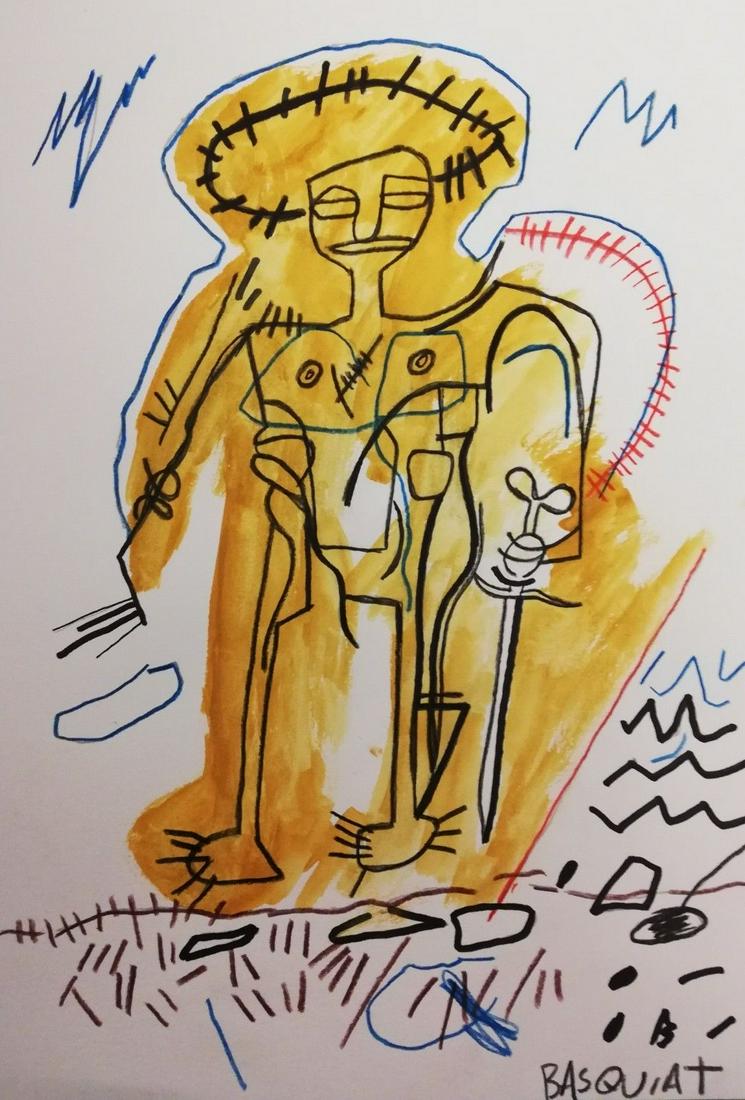 Michel Basquiat- Self Portrait - Mixed Media Painting (1 of 1)